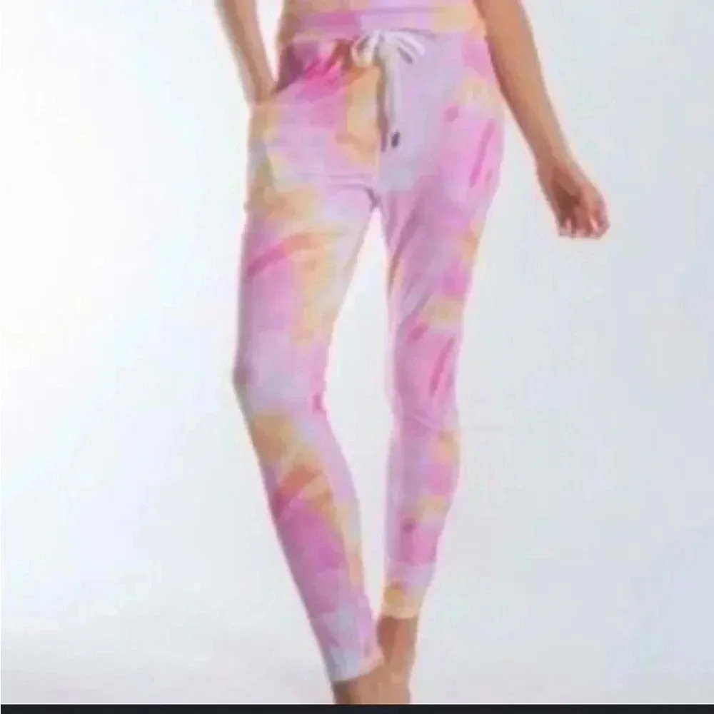 X by Gottex Ribbed Pink Aurora Tie Dye Jogger Lounge Pants Size Medium